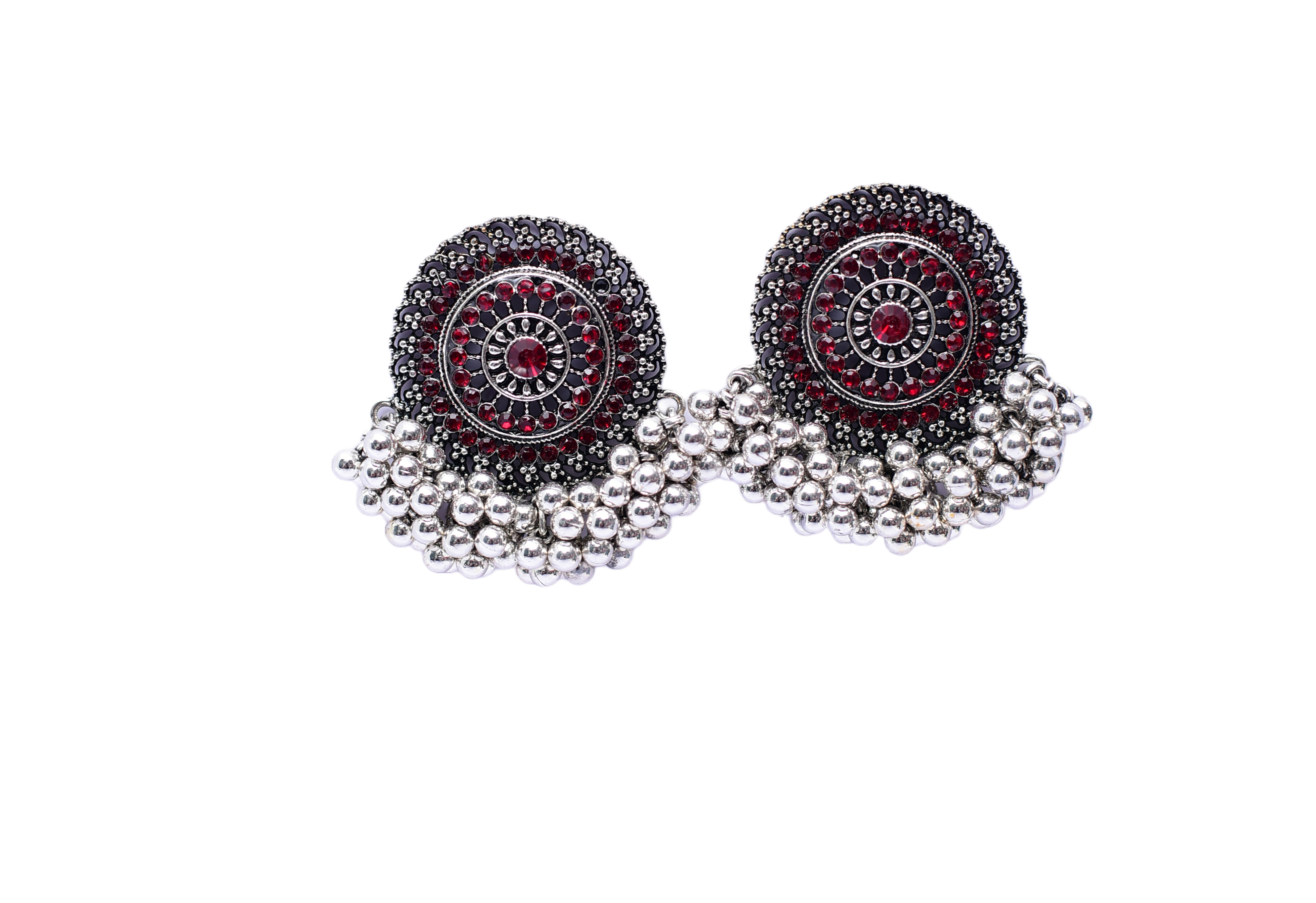 Namokriti Radiate Elegance-Oxidized Silver Sun Stud Earrings with Stunning Pink Accents